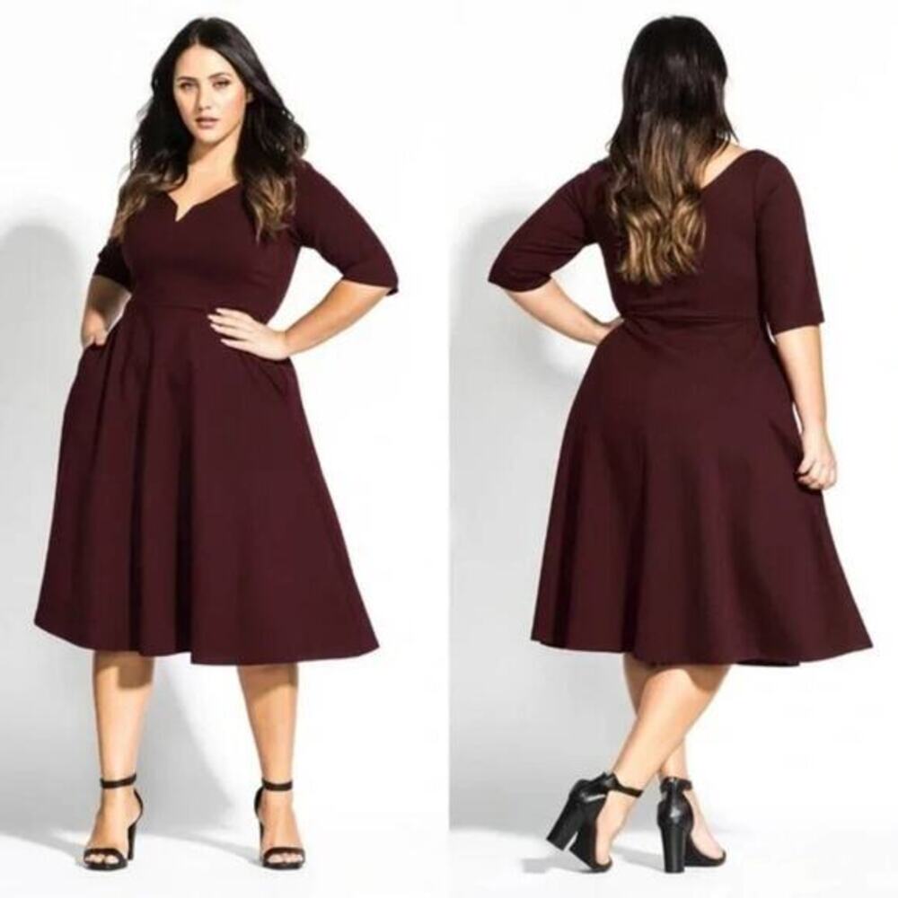 City Chic Cute Girl Fit & Flare Dress Rockabilly Ox Blood plus size 18 new!!!